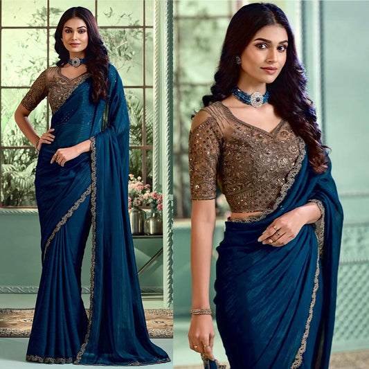 Blue shimmeria saree