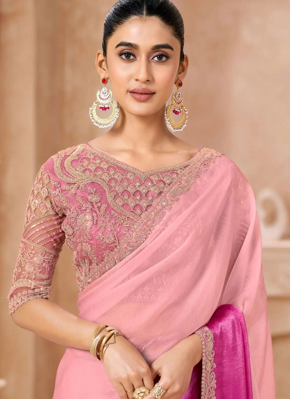 ombre pink Shimmeria saree