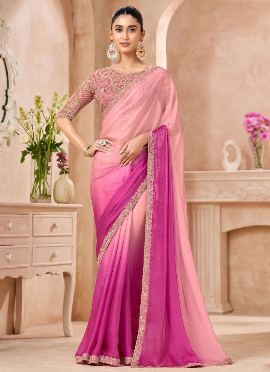 ombre pink Shimmeria saree
