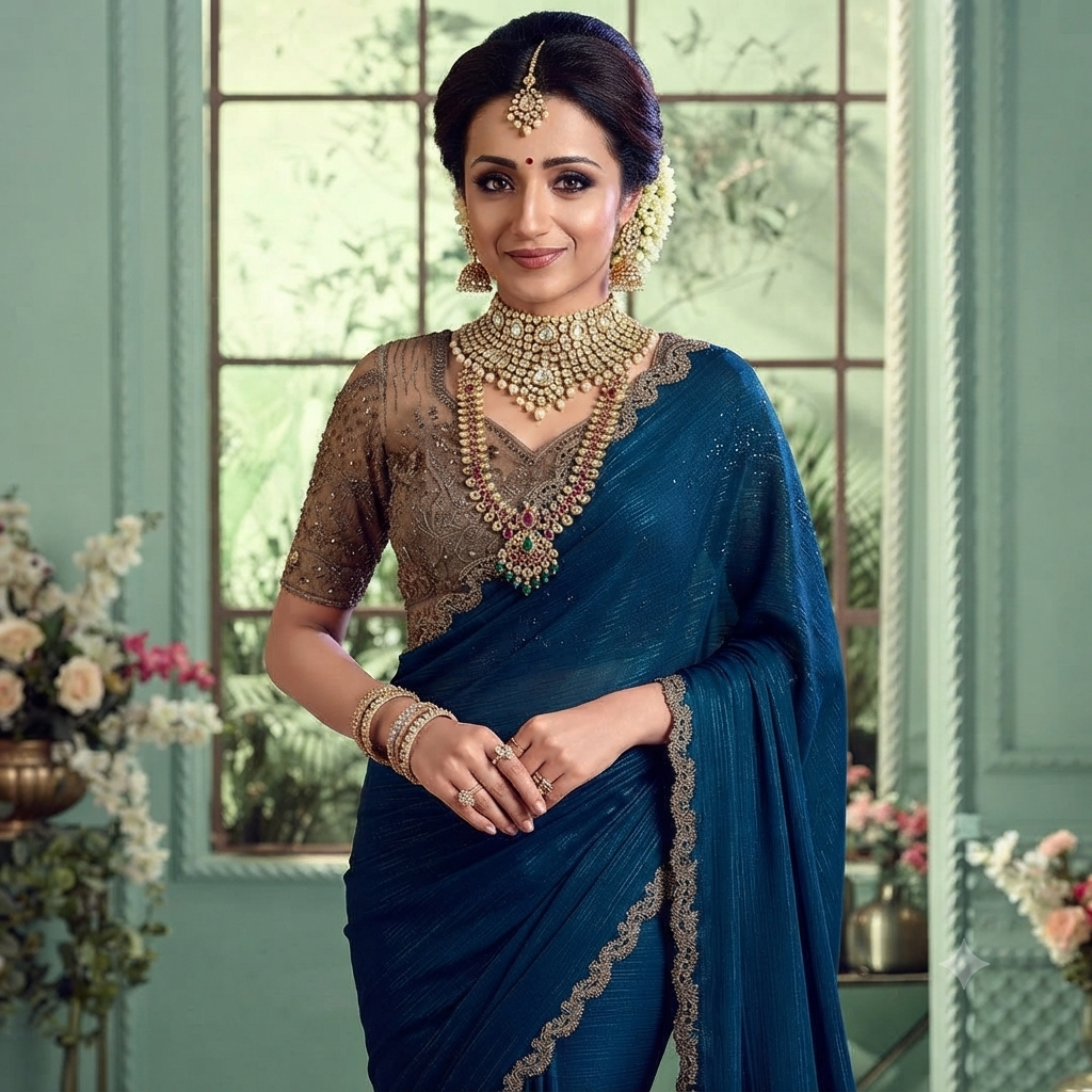 Blue shimmeria saree