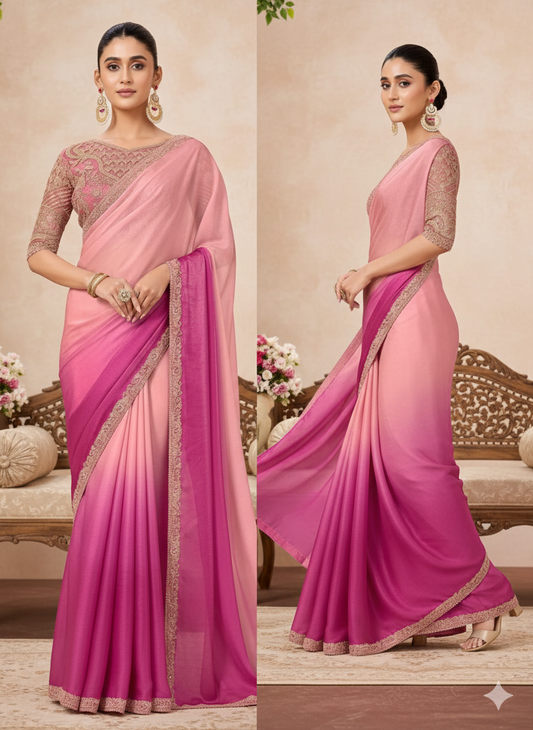 ombre pink Shimmeria saree