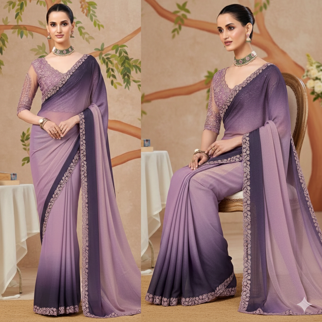 Purple Ombre sizzle saree
