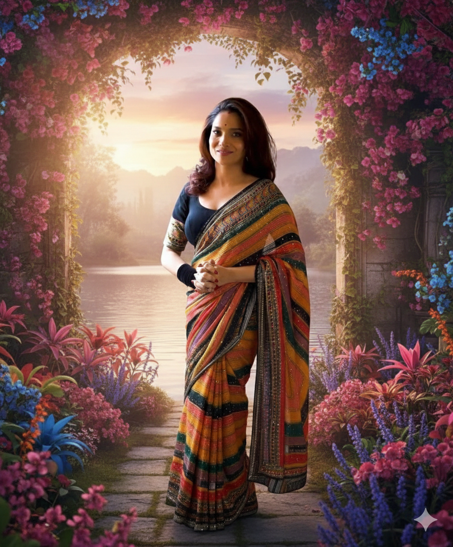 Multicolour sizzle saree