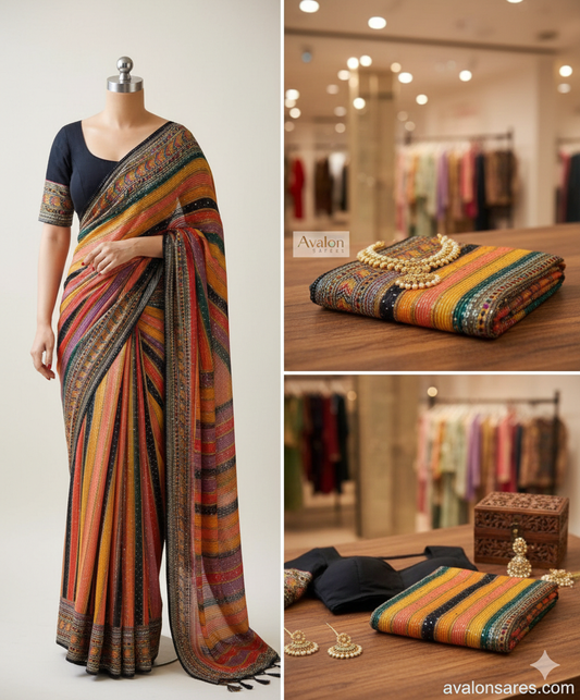 Multicolour sizzle saree