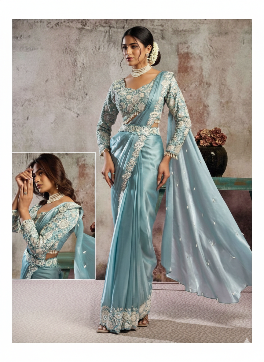 Blue Dazzle 1 minute saree