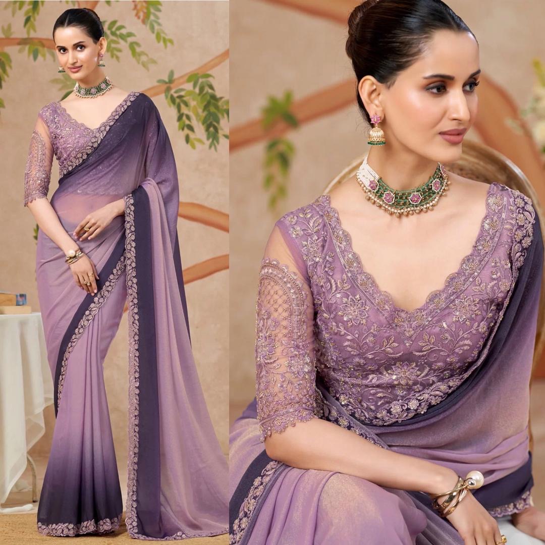 Purple Ombre sizzle saree